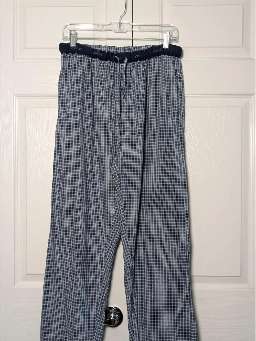 Perry Ellis Men's Portfolio Plaid Pajama Pants, Blue, Size Medium, Cotton